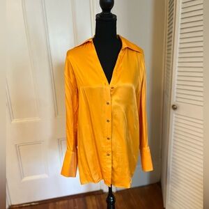 Orange Zara satin button down blouse